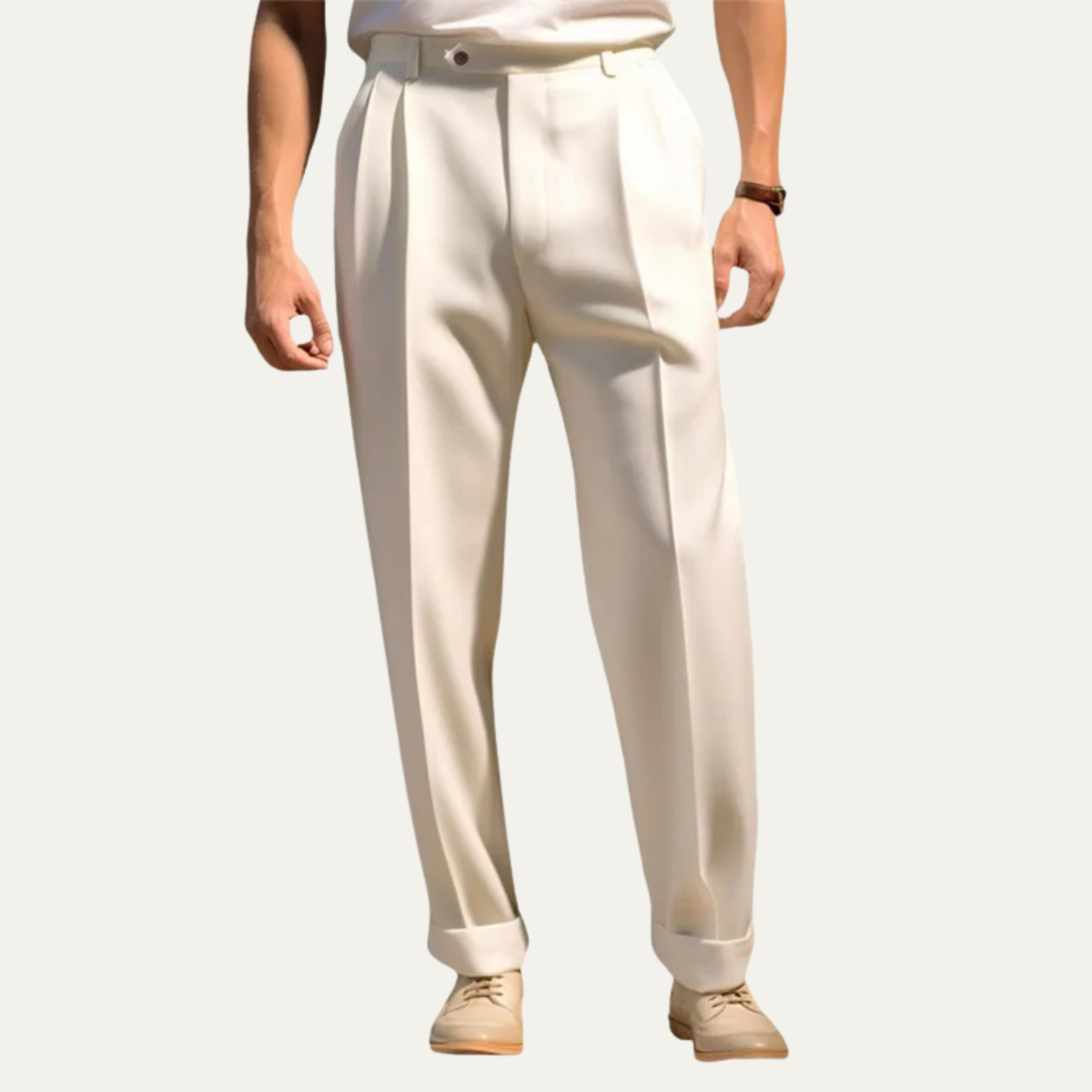 Ezra | Men's Pleated Dress Pants Cream