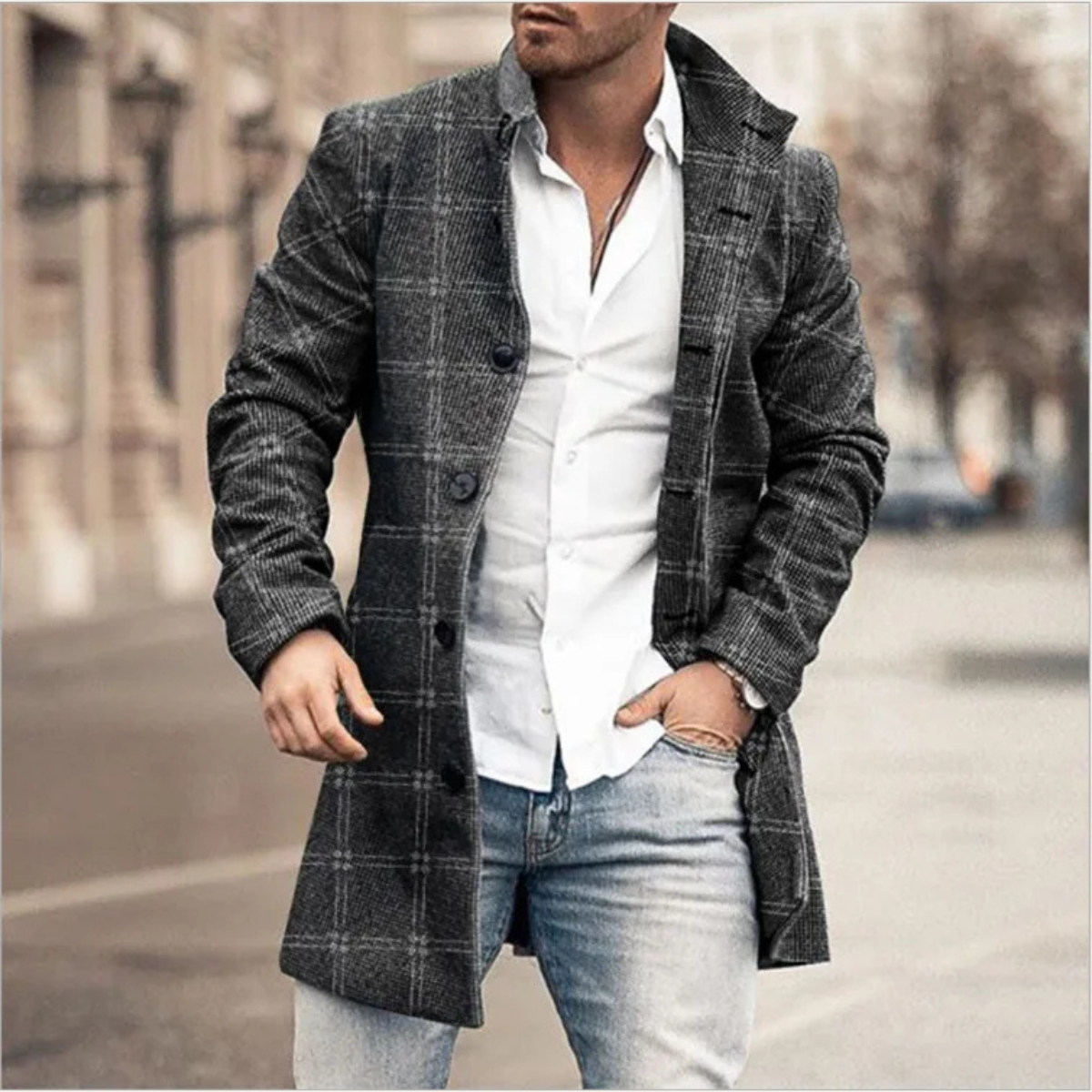 Arlo | Men's Double Breasted Blazer Black Light Gray Colorblock