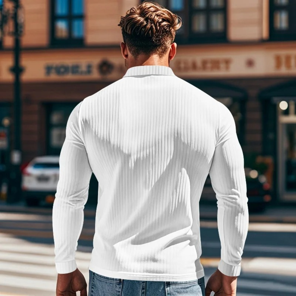 Soren | Men's Ribbed Polo Shirt Black Long Sleeve