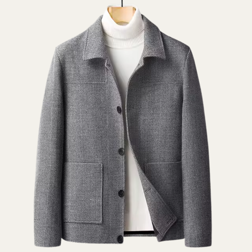 Dama Washington Ash men's herringbone blazer gray button front casual - front view