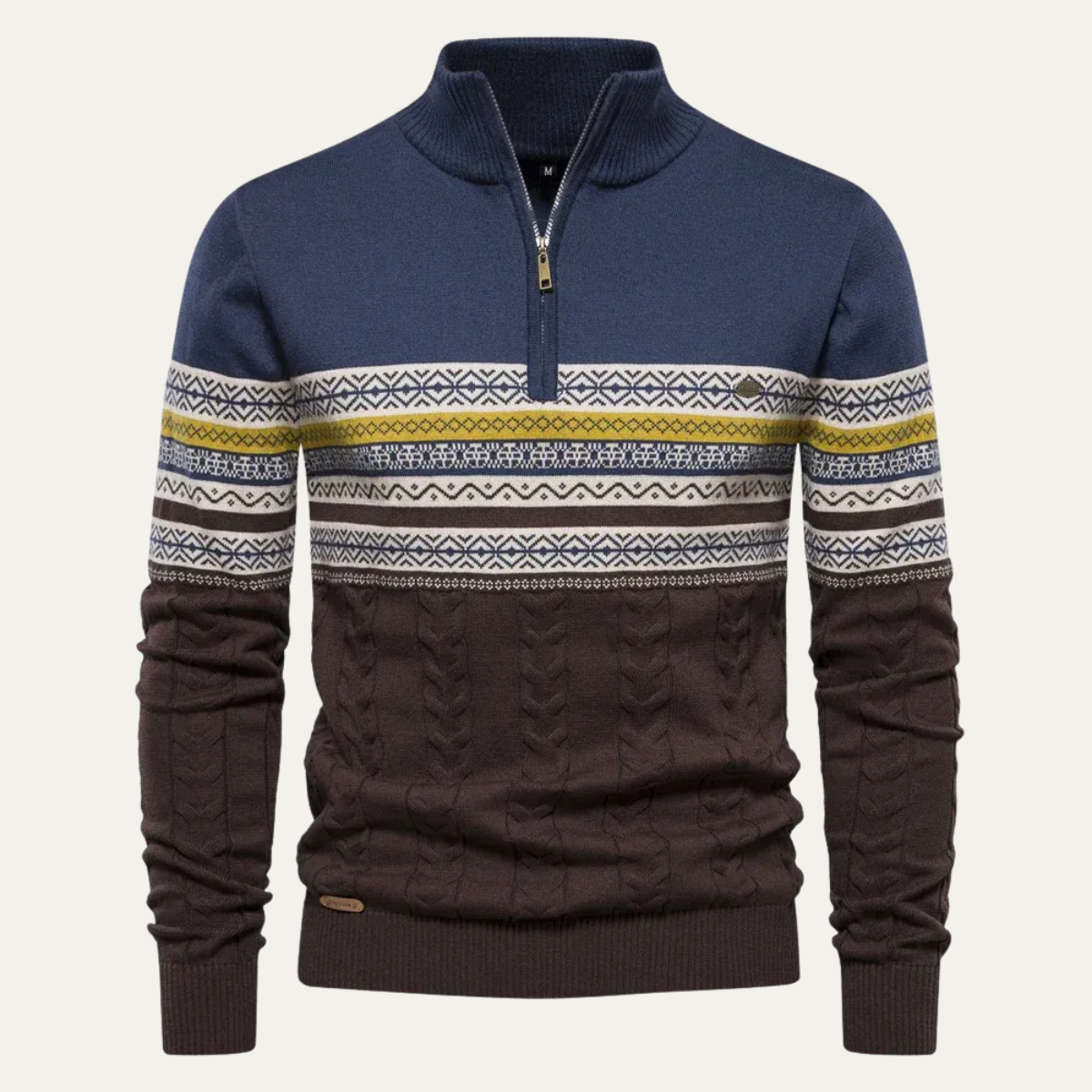 Axel | Men's Fair Isle Quarter Zip Sweater Cream Navy
