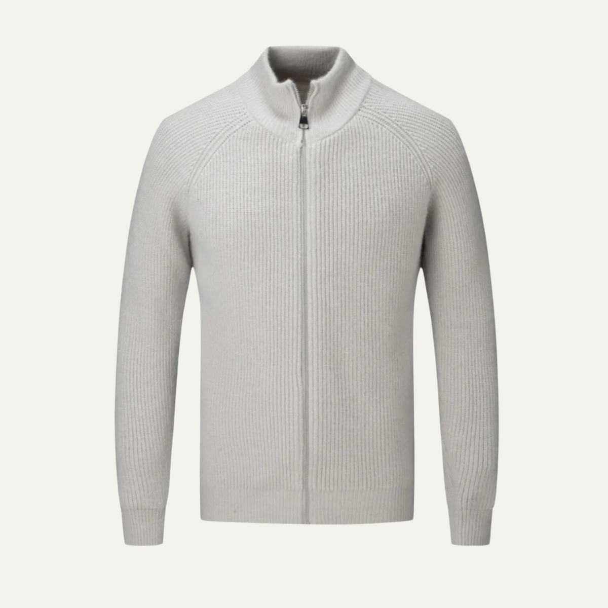 Bram | Men's Ribbed Zip Cardigan Sweater Cream