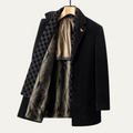 Dama Washington Voss men's wool overcoat black quilted lining - front view