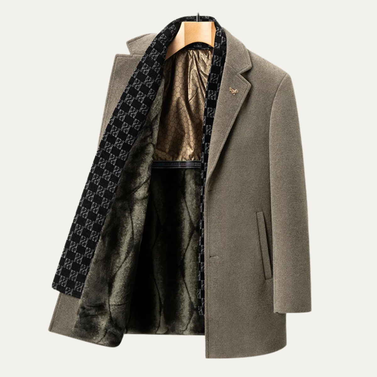 Voss | Men's Wool Overcoat Black Quilted Lining