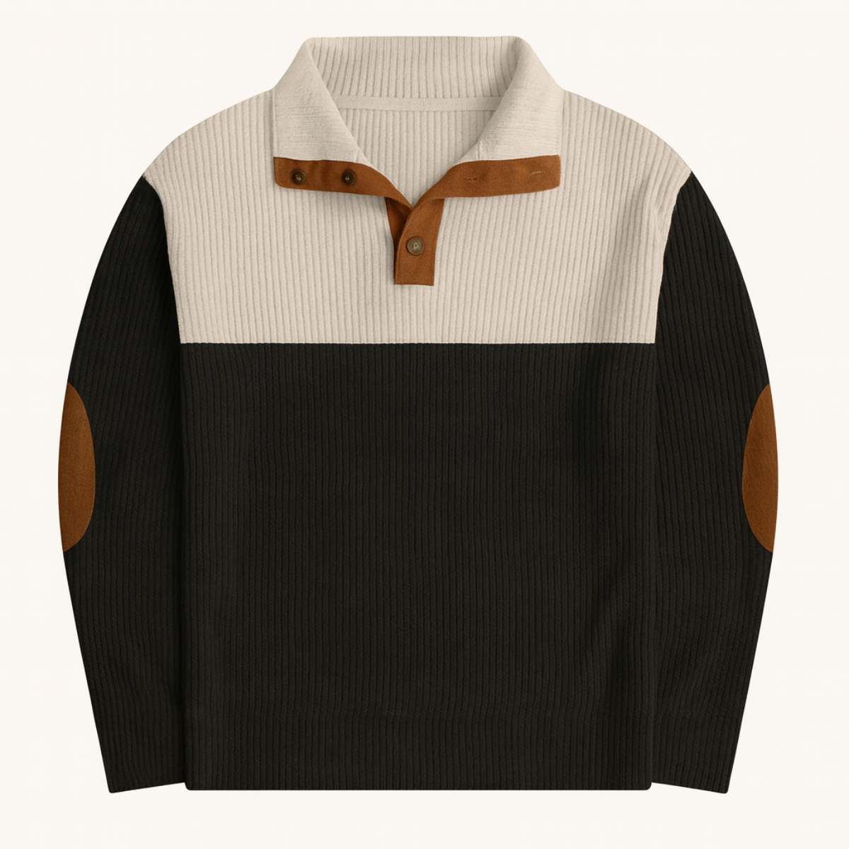 Bram | Men's Color Block Sweater Cream Black Ribbed Knit