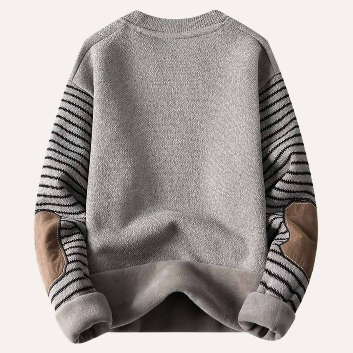 Sage | Men's Crew Neck Sweater Gray Striped Sleeve Patchwork