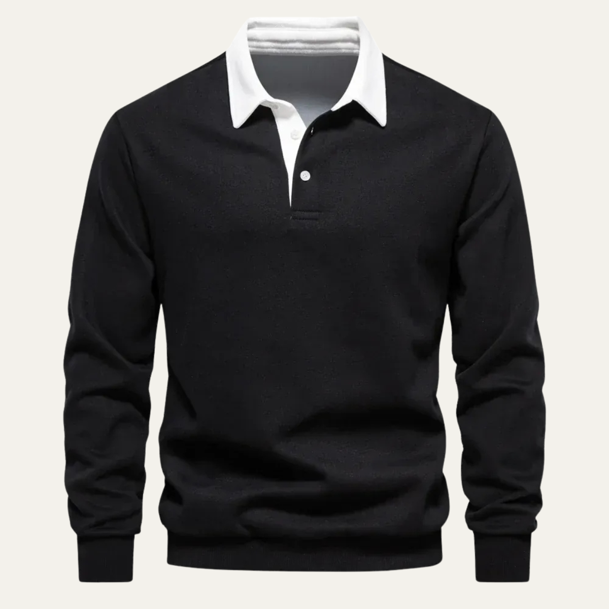 Axel | Men's Long Sleeve Polo Shirt Cream White Collar