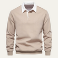 Dama Washington Axel men's long sleeve polo shirt cream white collar - front view