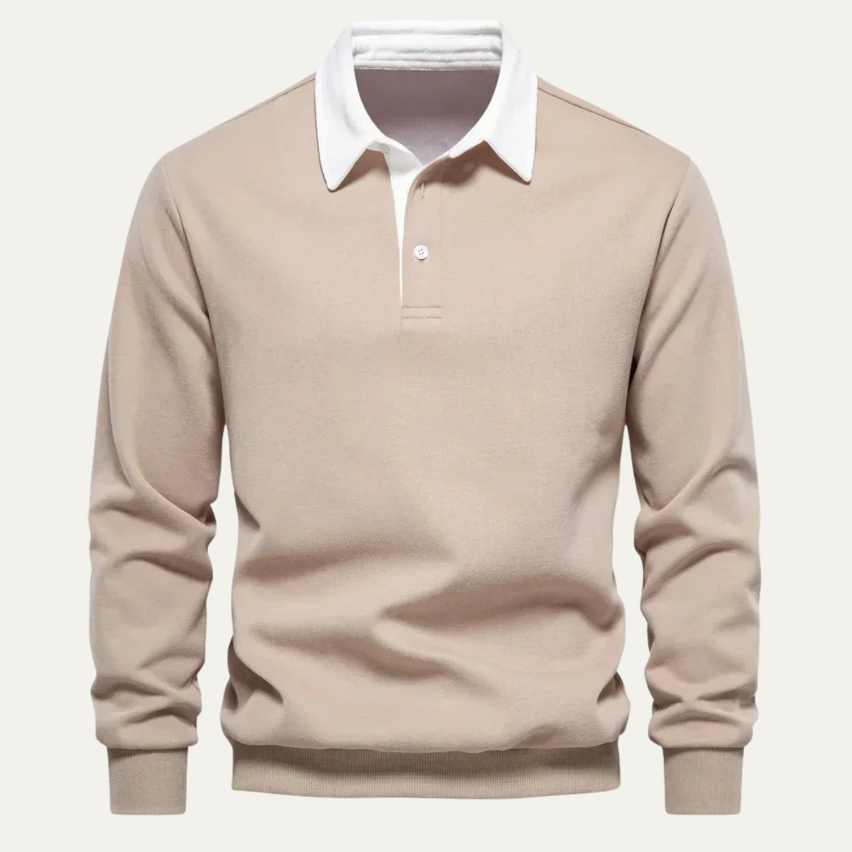 Dama Washington Axel men's long sleeve polo shirt cream white collar - front view