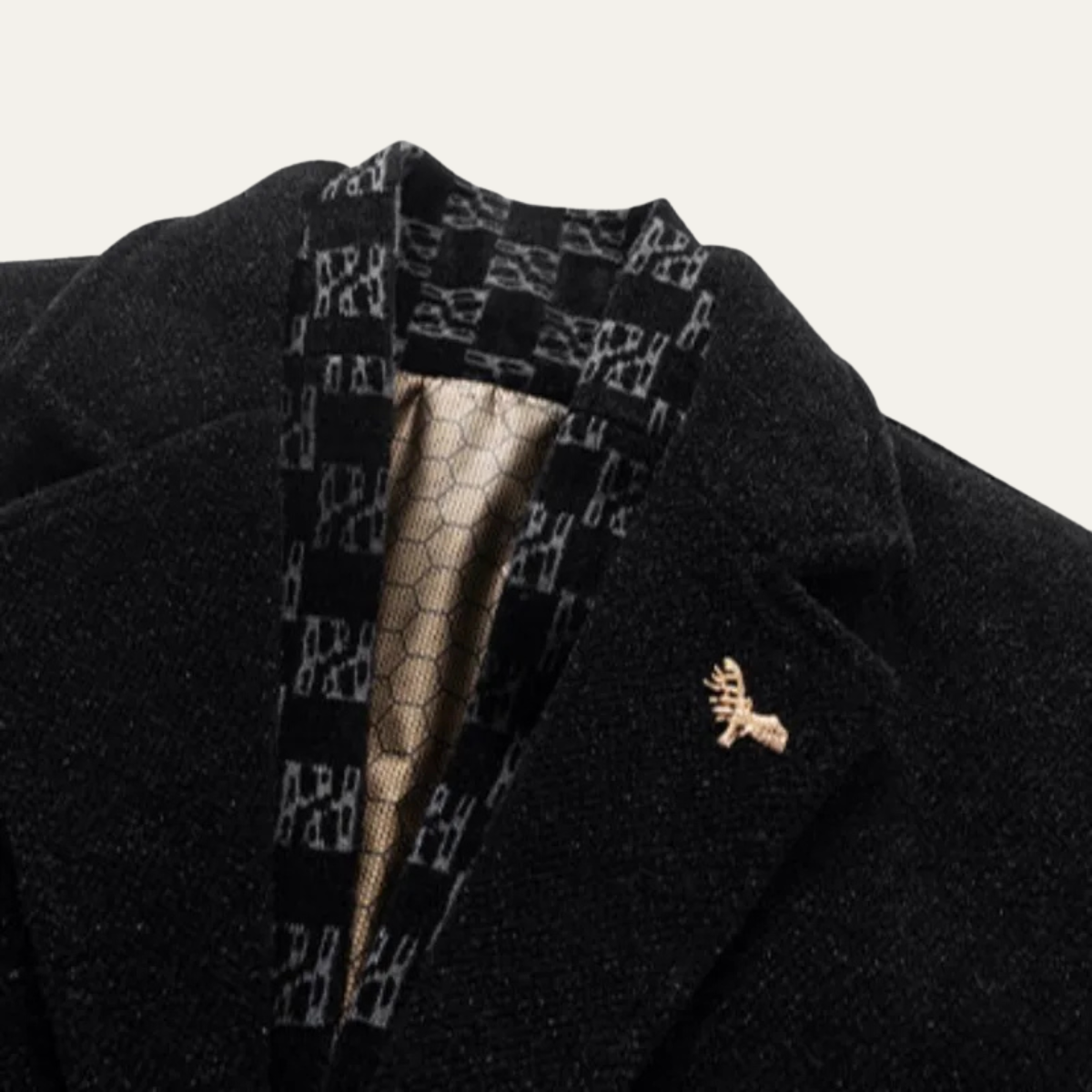 Voss | Men's Wool Overcoat Black Quilted Lining