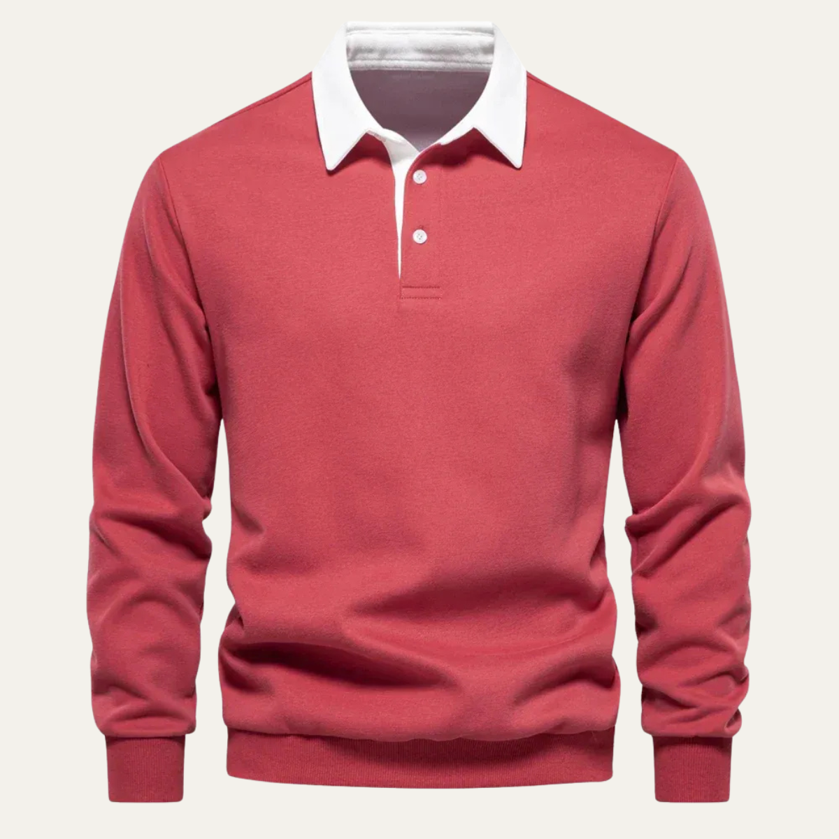 Axel | Men's Long Sleeve Polo Shirt Cream White Collar