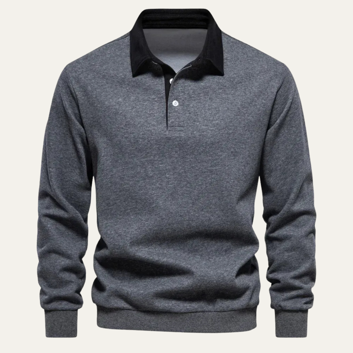 Axel | Men's Long Sleeve Polo Shirt Cream White Collar