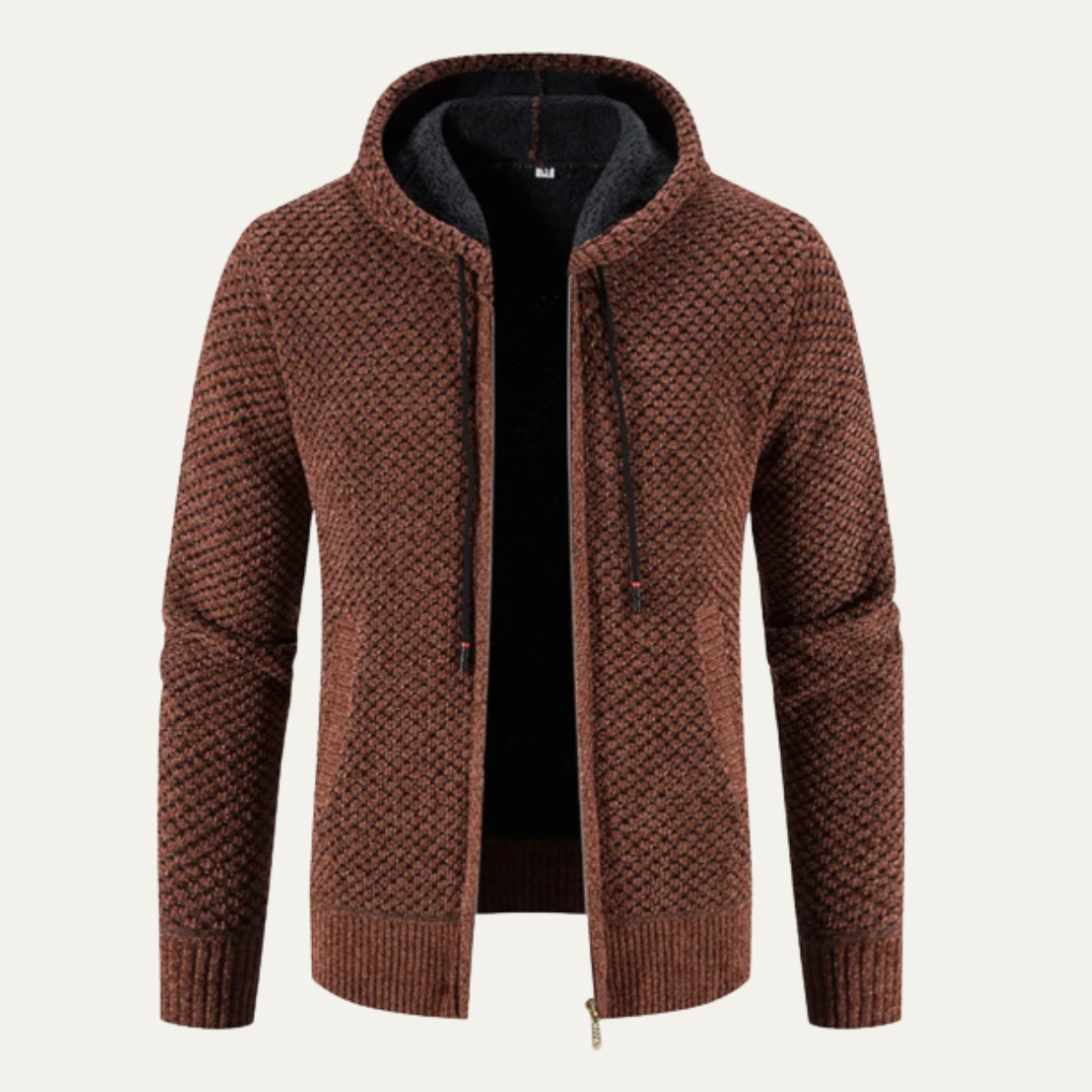 Axel | Men's Textured Zip Up Hoodie Sweater Cream Fleece Lined