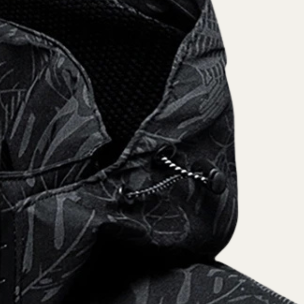Rhys | Men's Windbreaker Rain Jacket Black Leaf Print Hood