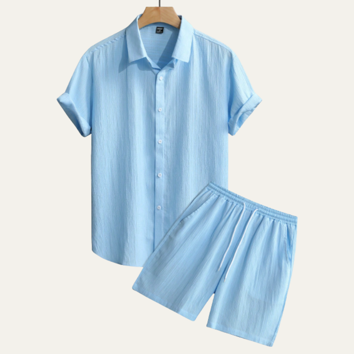 Silas | Men's Casual Linen Button Up Shirt Light Blue Short Sleeve