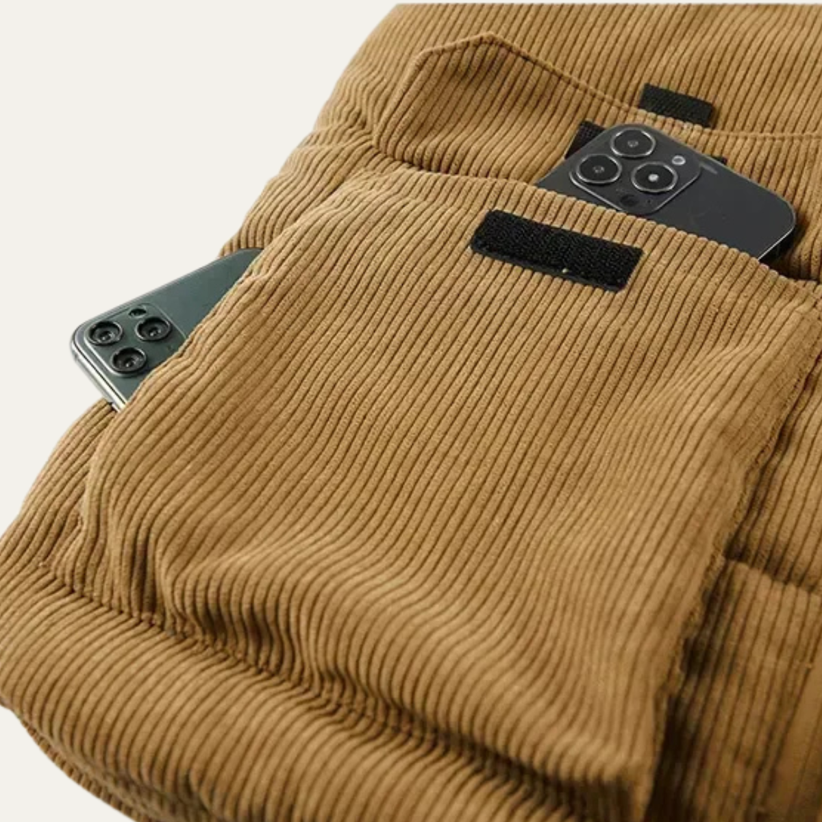 Ash | Men's Corduroy Puffer Vest Tan Cargo Pockets