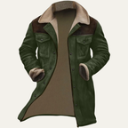 Dama Washington Cole men's suede sherpa lined jacket olive green chest pockets - view 7