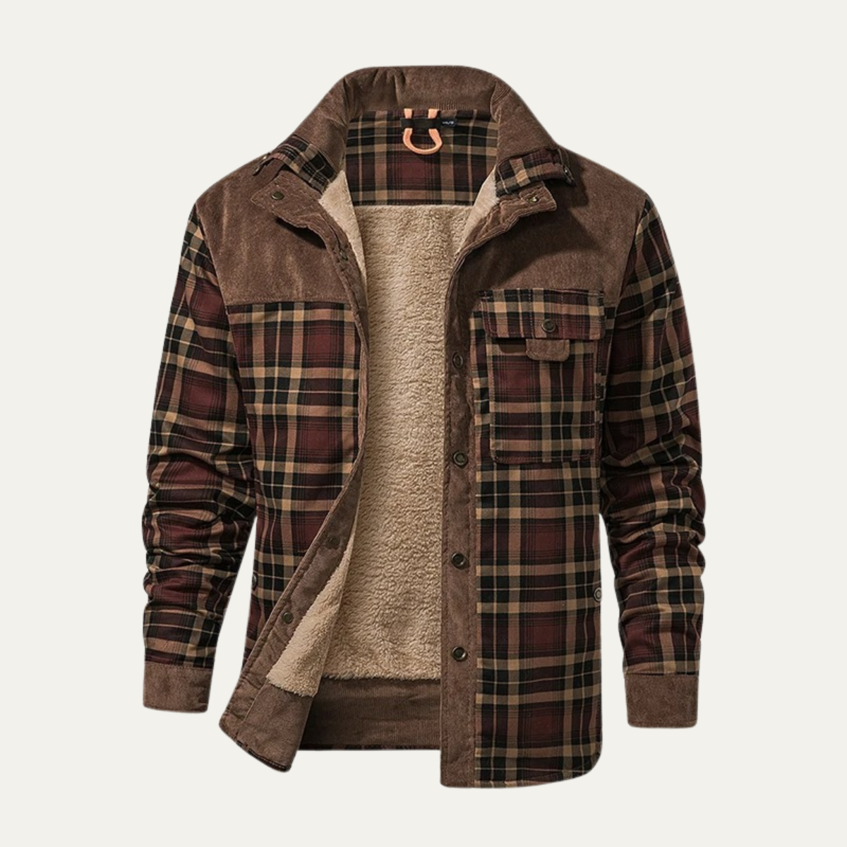 Knox | Men's Flannel Shirt Jacket Olive Plaid Sherpa Lined