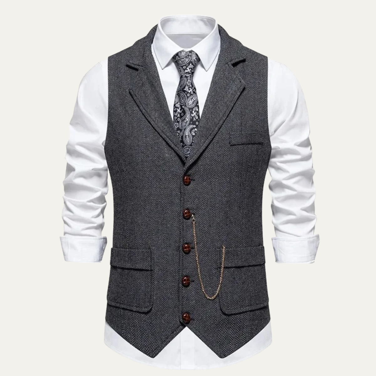 Knox | Men's Suit Vest Gray Double Breasted With Chain