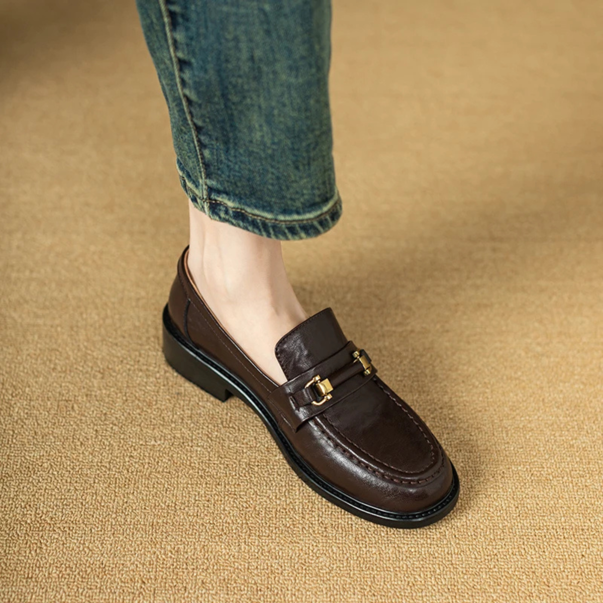 Axel | Men's Classic Slip On Leather Loafers Black Metal Buckle