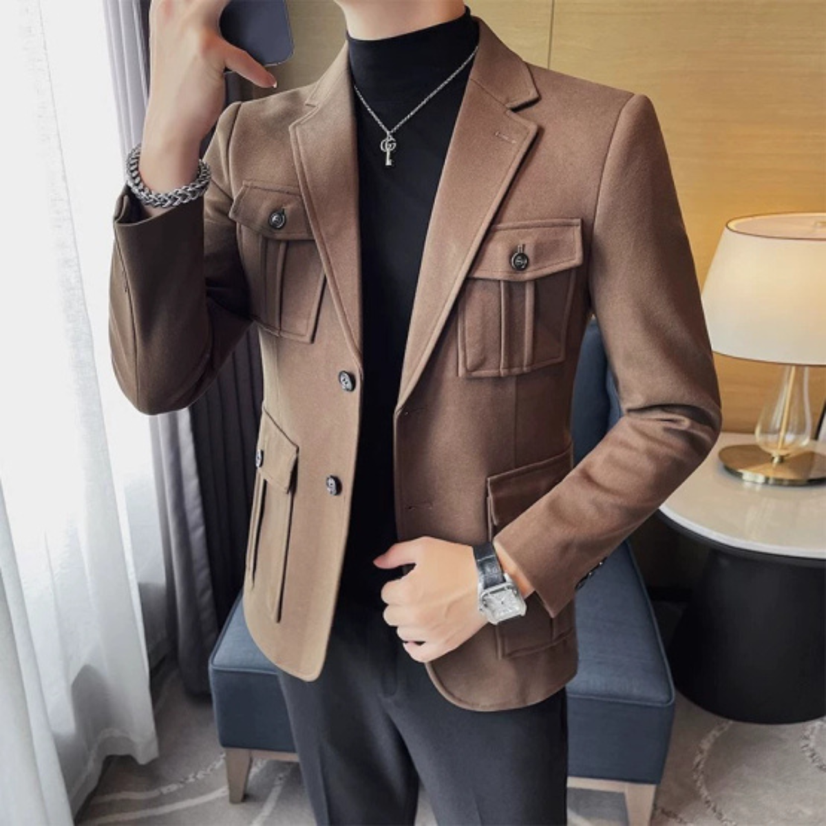 Wade | Men's Casual Blazer Black Chest Pocket