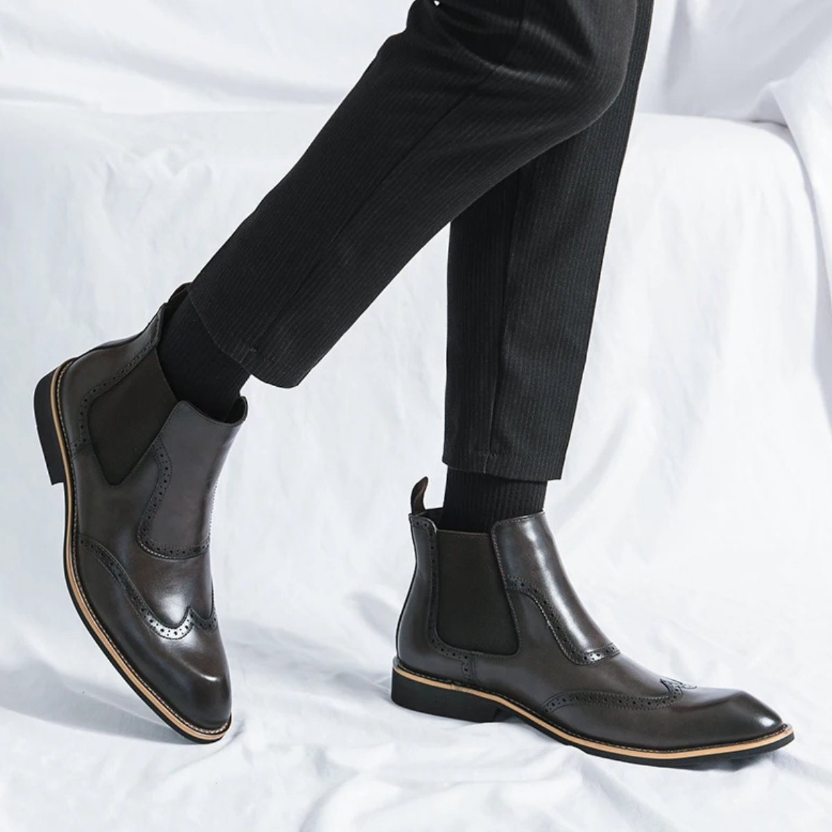 Axel | Men's Brogue Chelsea Dress Boots Brown Leather