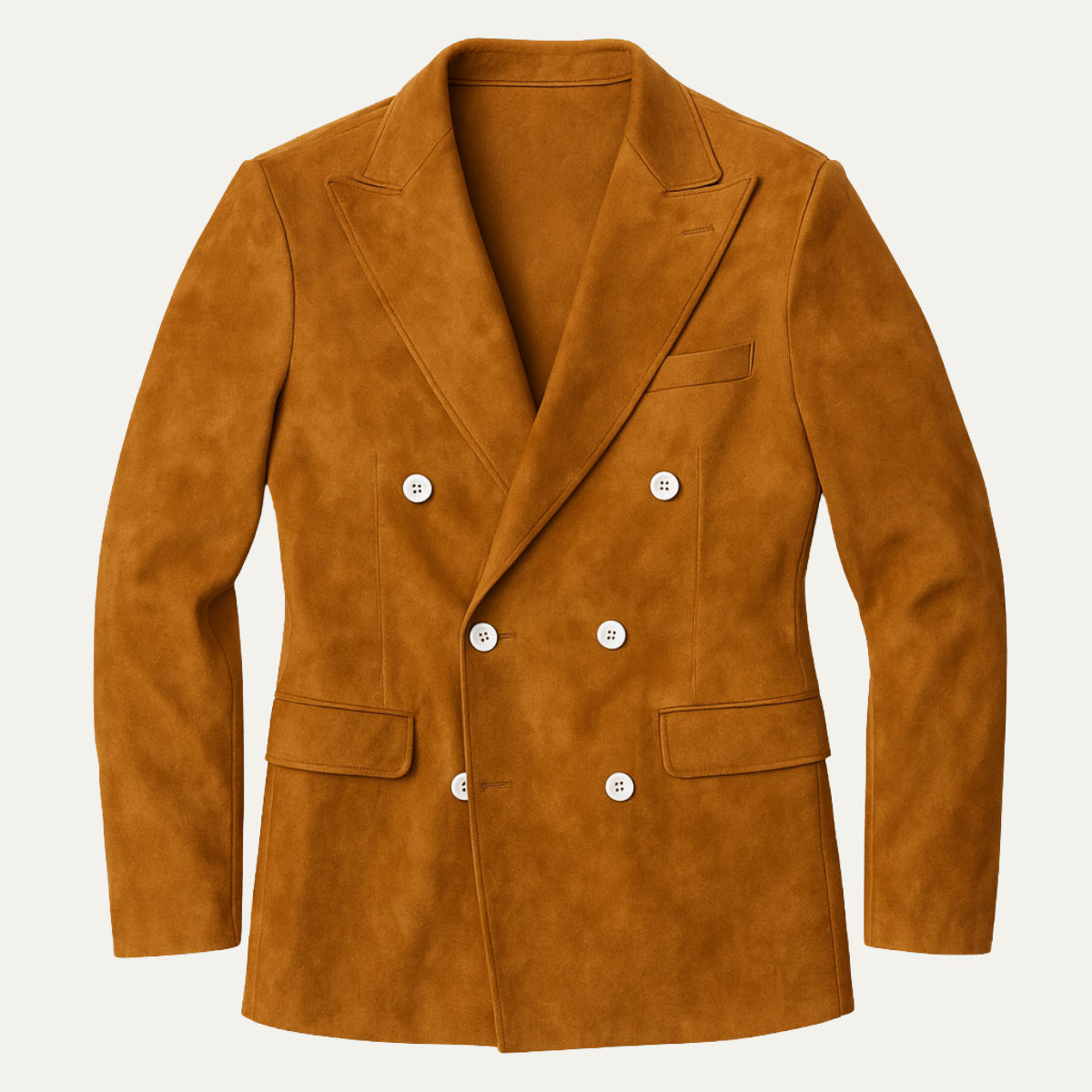 Beau | Men's Smart Casual Double Breasted Suede Blazer Brown
