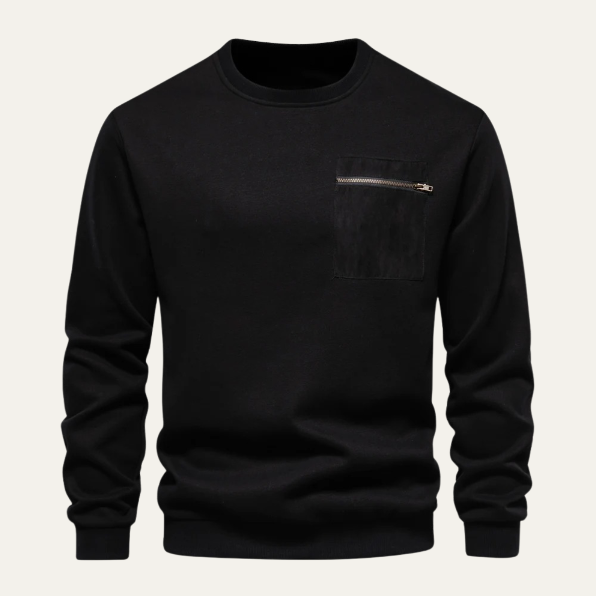 Arlo | Men's Casual Crew Neck Sweatshirt Cream Chest Pocket