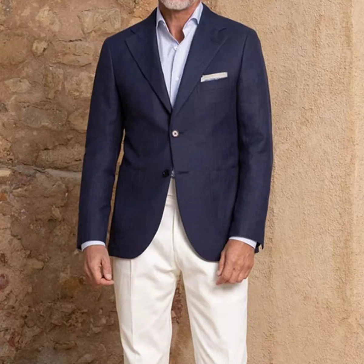 Sage | Men's Casual Navy Blazer White Pants Two Piece Set