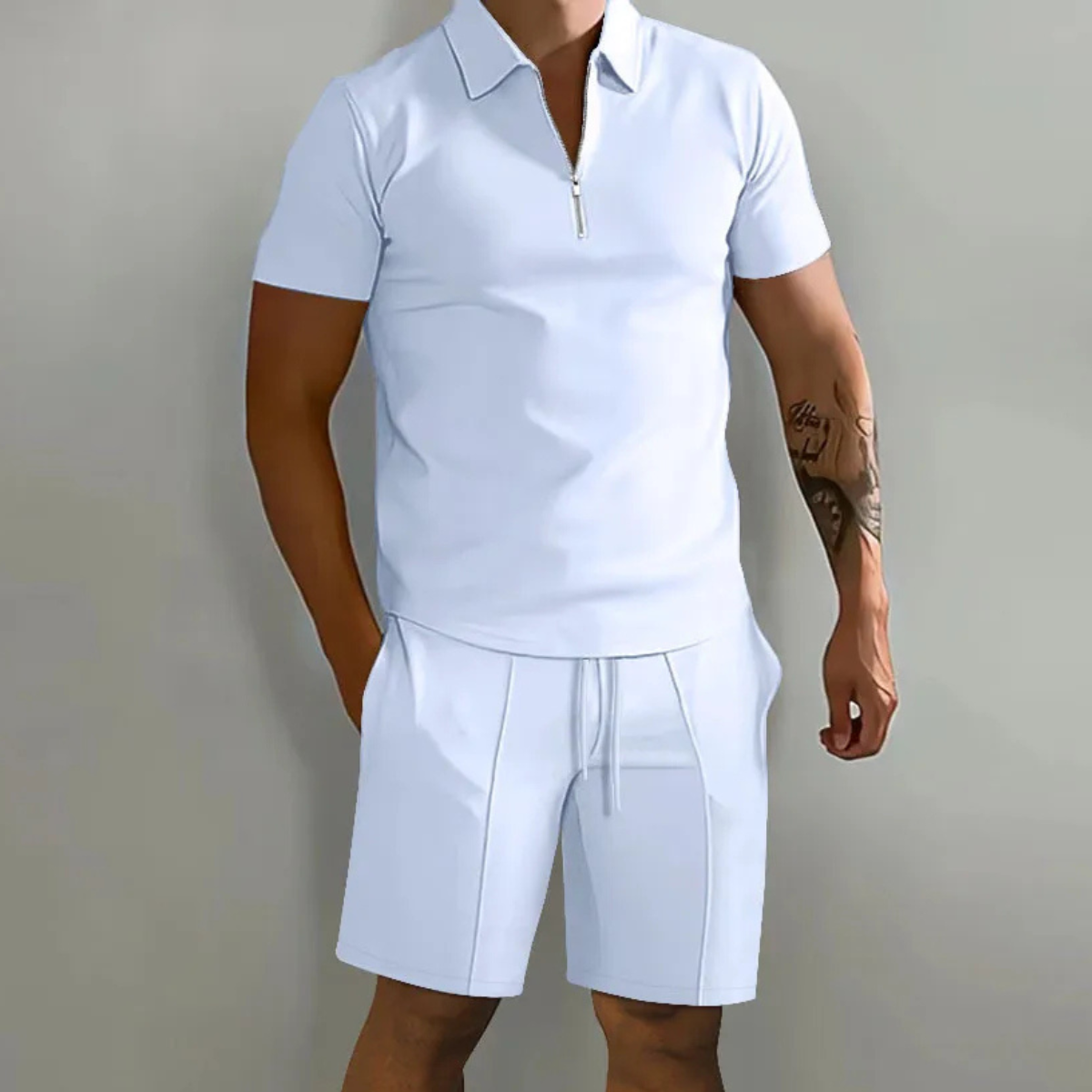 Dama Washington Nash men's polo sweat shorts set white - front view