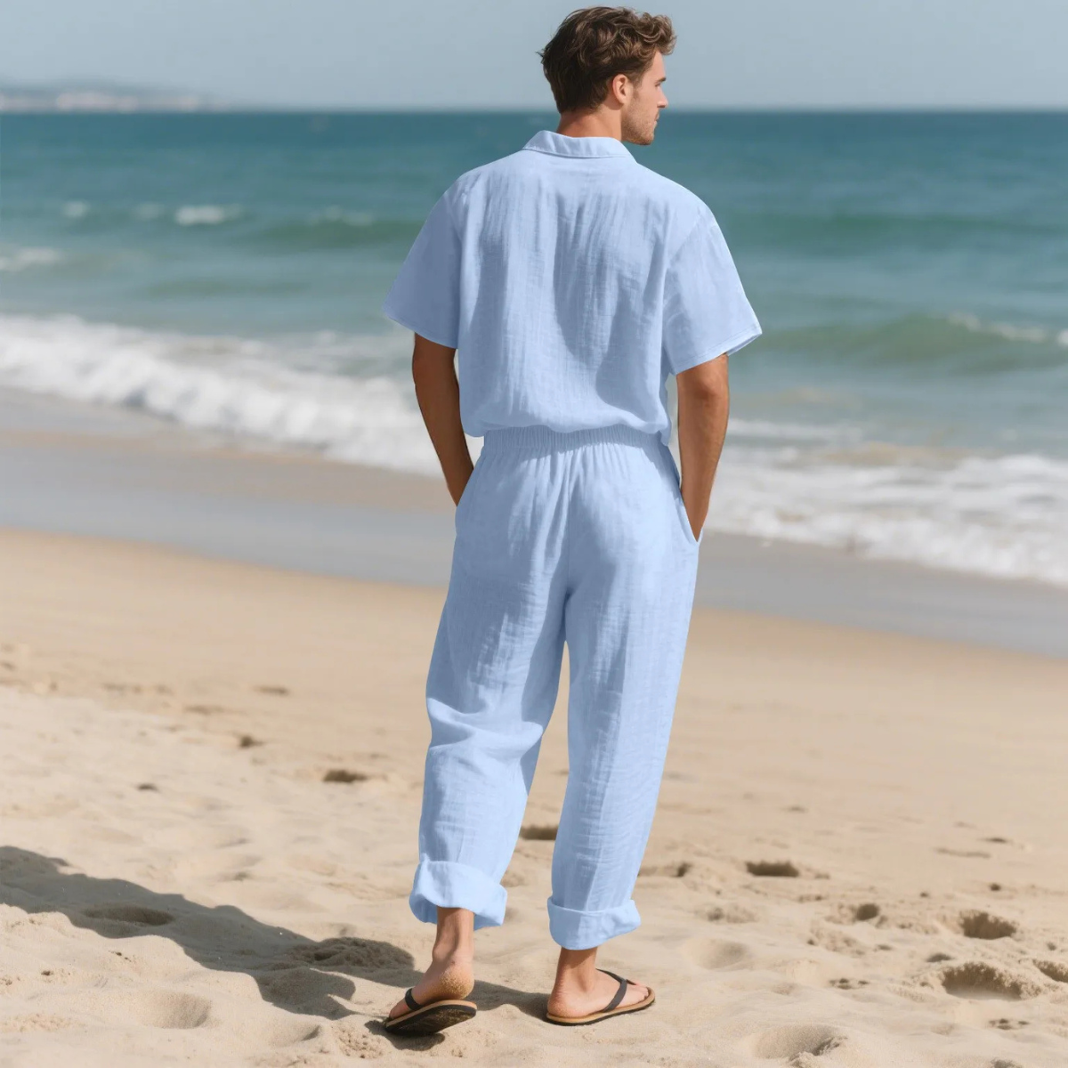 Rowan | Men's Casual Linen Shirt And Pants Set Gray