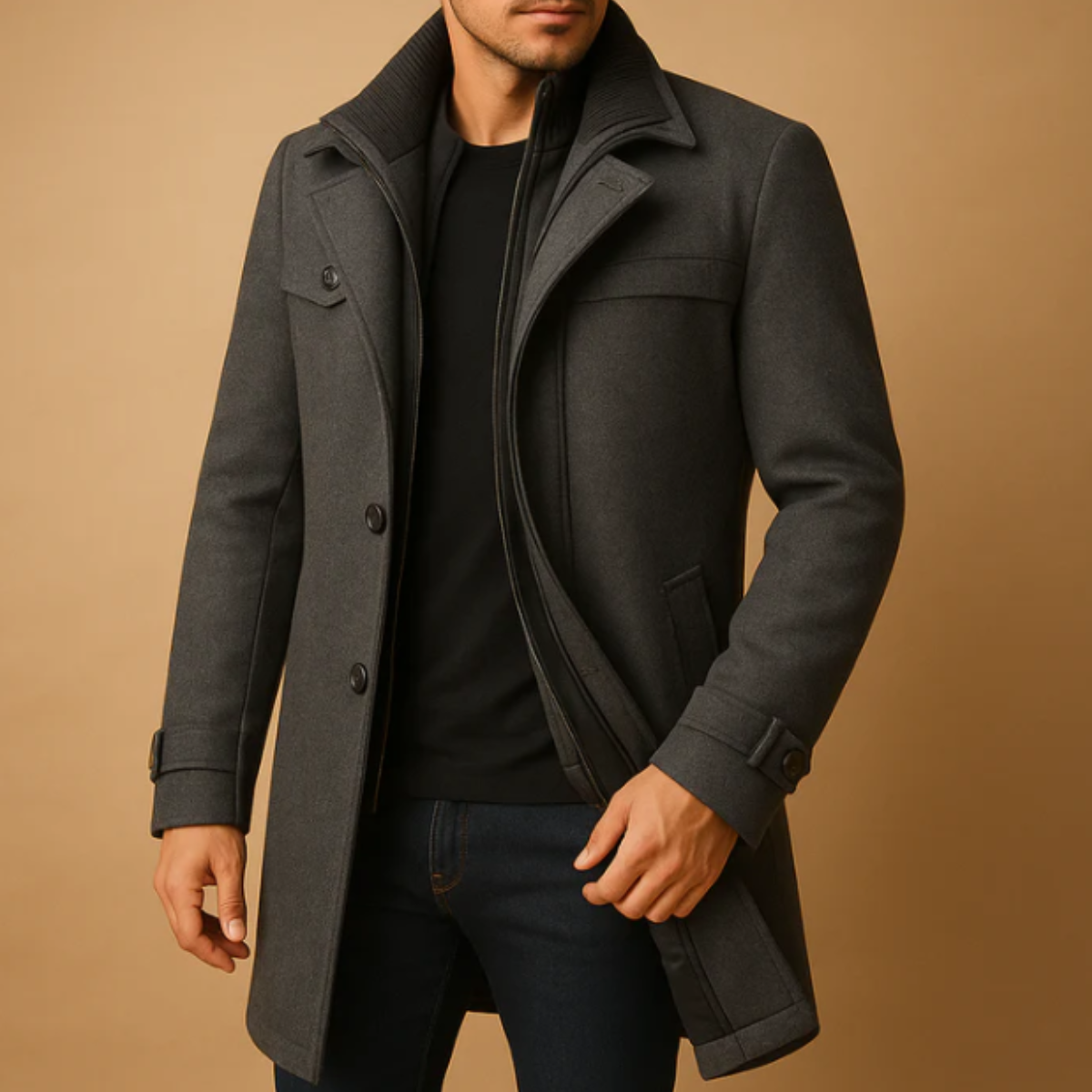 Jude | Men's Wool Blend Overcoat Black