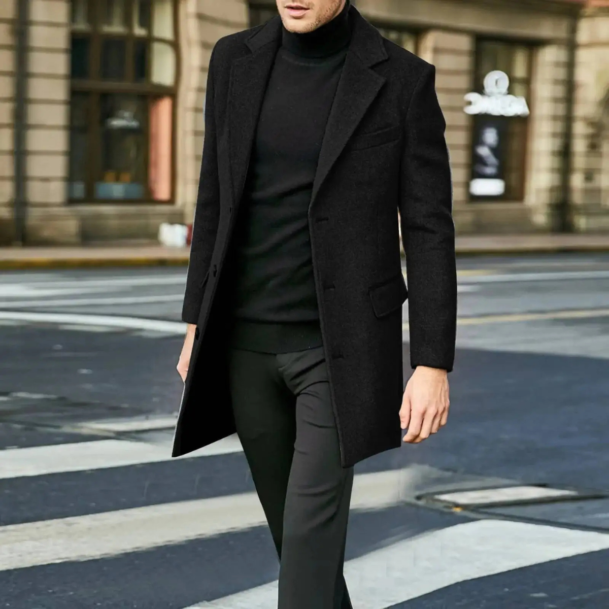 Sage | Men's Smart Casual Overcoat Black Long Length