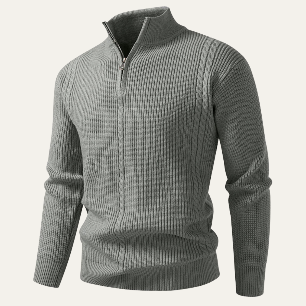 Beau | Men's Cable Knit Quarter Zip Sweater Cream