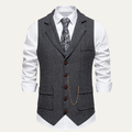 Dama Washington Orson men's herringbone suit vest charcoal gray with chain - front view