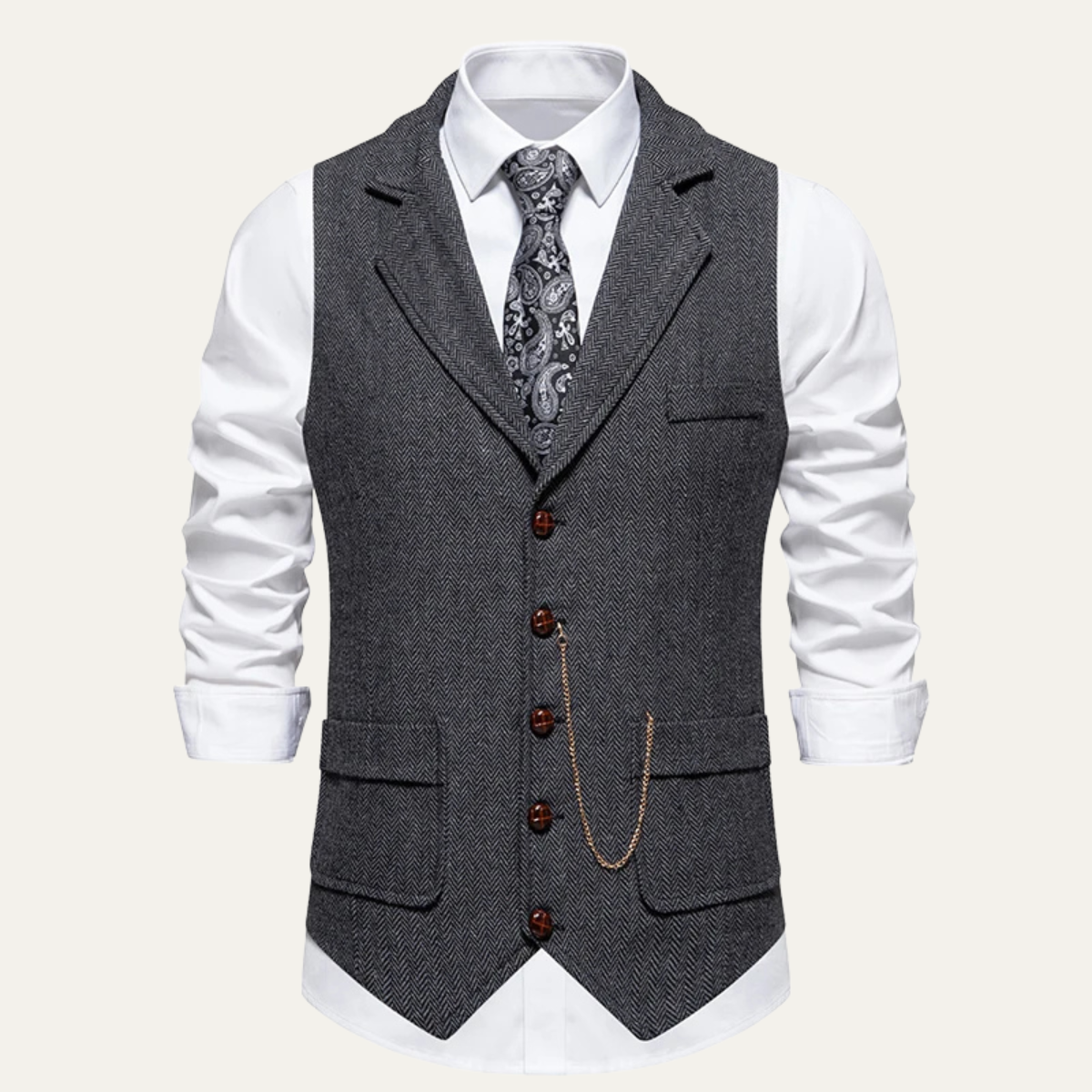 Orson | Men's Herringbone Suit Vest Charcoal Gray With Chain
