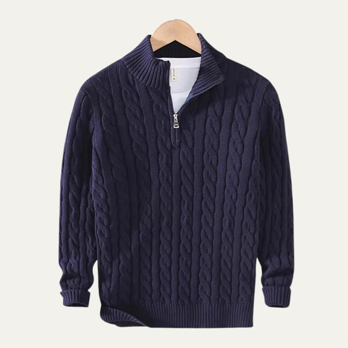 Luca | Men's Cable Knit Half Zip Sweater Cream