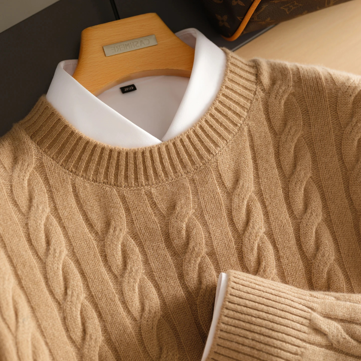 Mia | Men's Cable Knit Sweater Cream Crew Neck