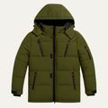 Dama Washington Reid men's puffer jacket olive hooded winter coat - front view