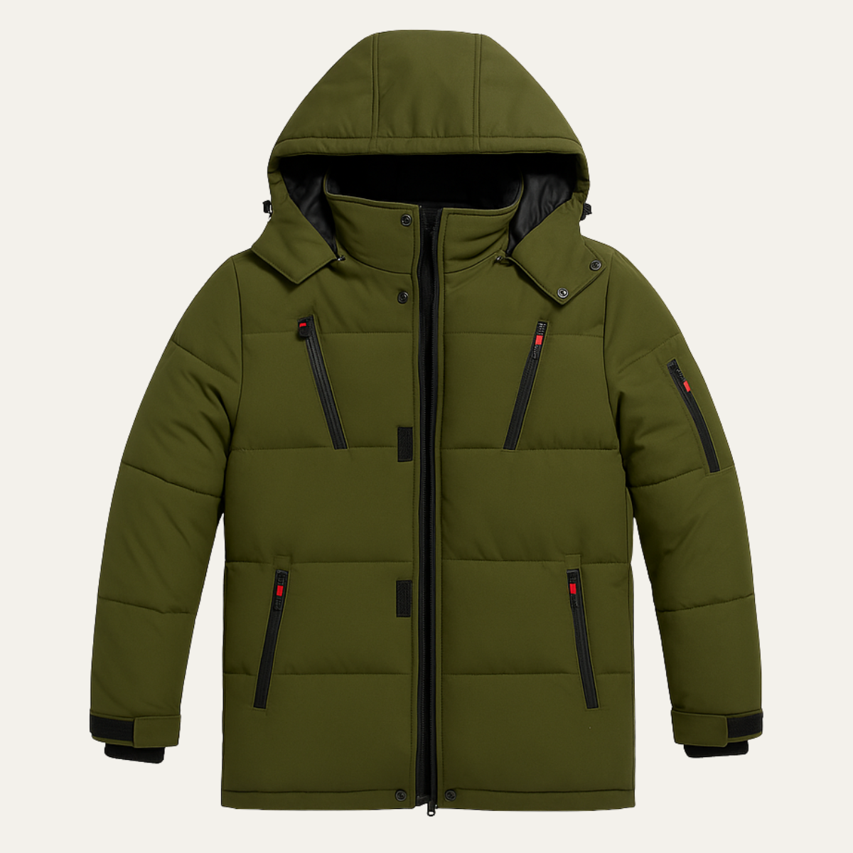 Reid | Men's Puffer Jacket Olive Hooded Winter Coat
