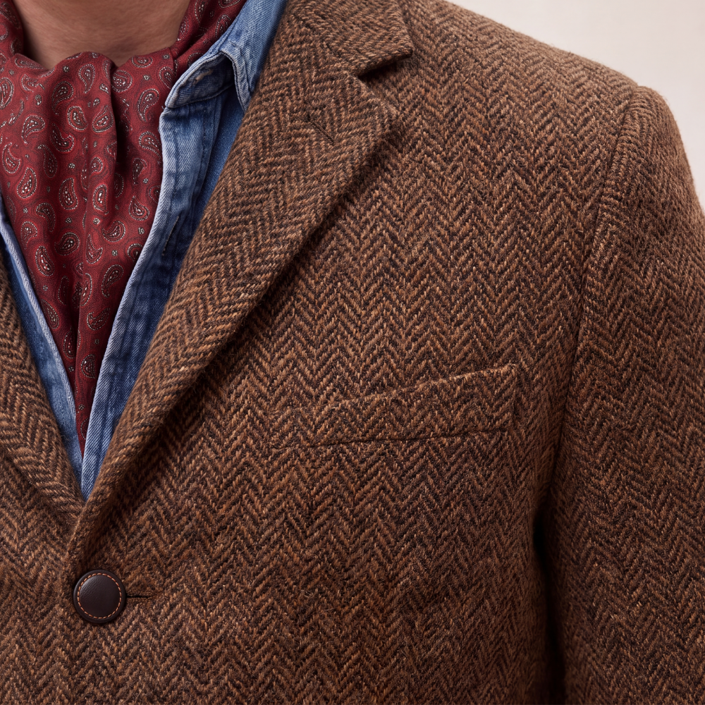 Voss | Men's Tweed Herringbone Blazer Brown Single Breasted