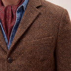 Voss | Men's Tweed Herringbone Blazer Brown Single Breasted