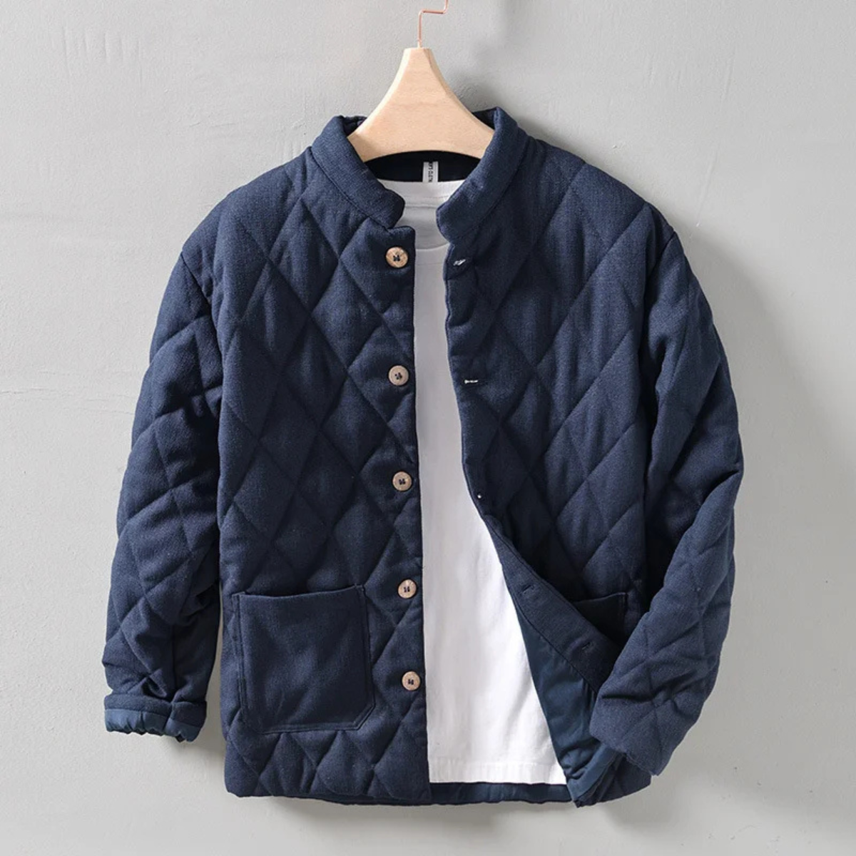 Bram | Men's Quilted Jacket Gray Button Front Stand Collar