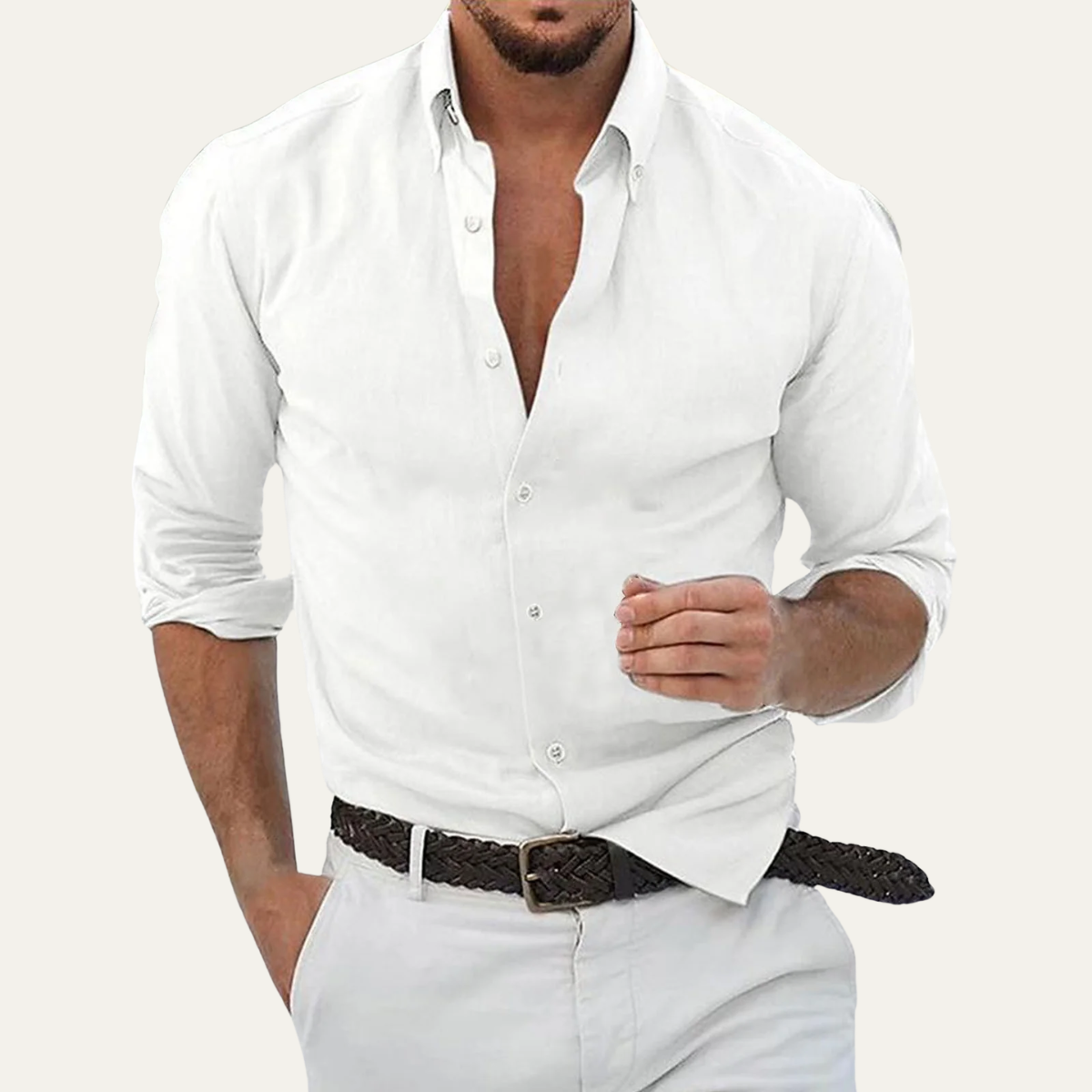 Axel | Men's Button Up Shirt White Long Sleeve Casual
