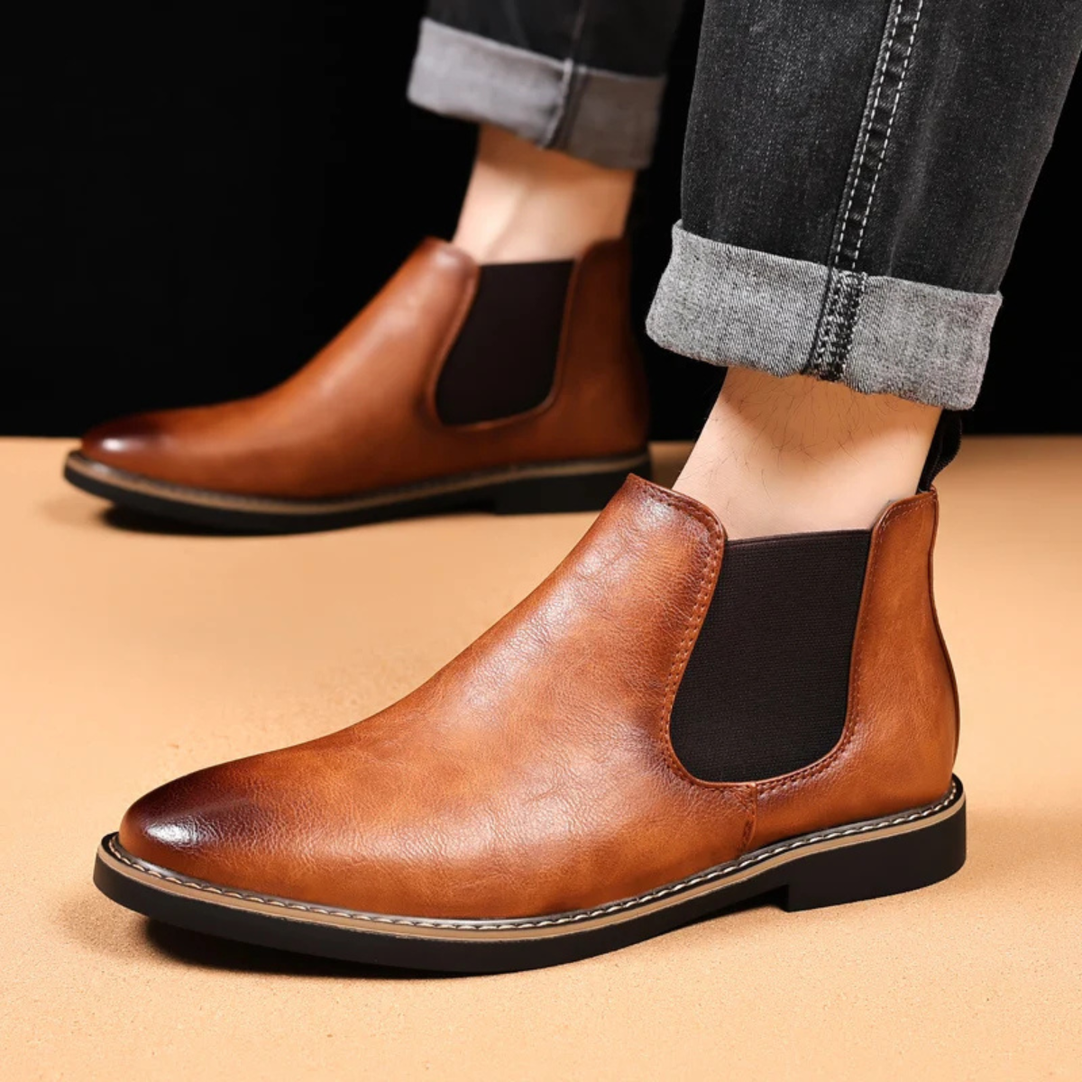 Leo | Men's Leather Chelsea Boots Brown Black Sole