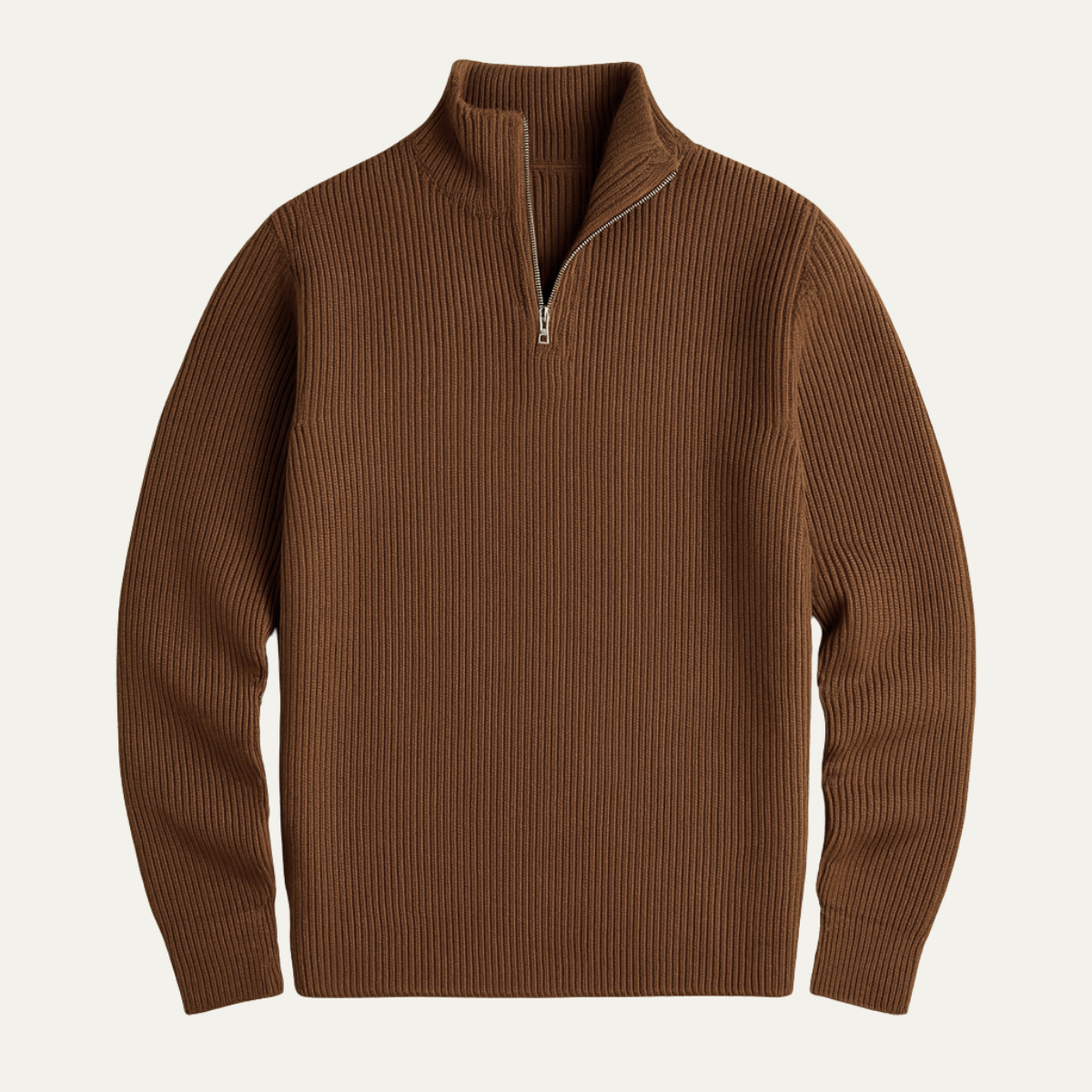 Rowan | Men's Ribbed Quarter Zip Sweater Brown Mock Neck