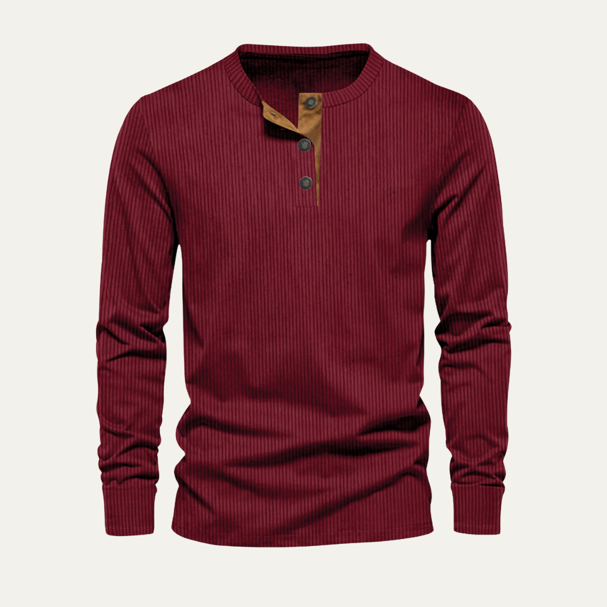 Beau | Men's Henley Sweater Black Ribbed Long Sleeve