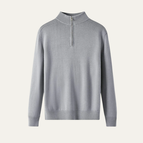 Dama Washington Axel men's quarter zip sweater gray ribbed crew neck - front view