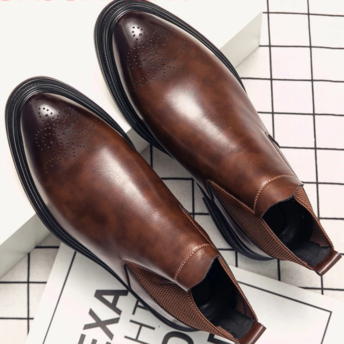 Ash | Men's Leather Brogue Chelsea Ankle Boot Brown Black Sole