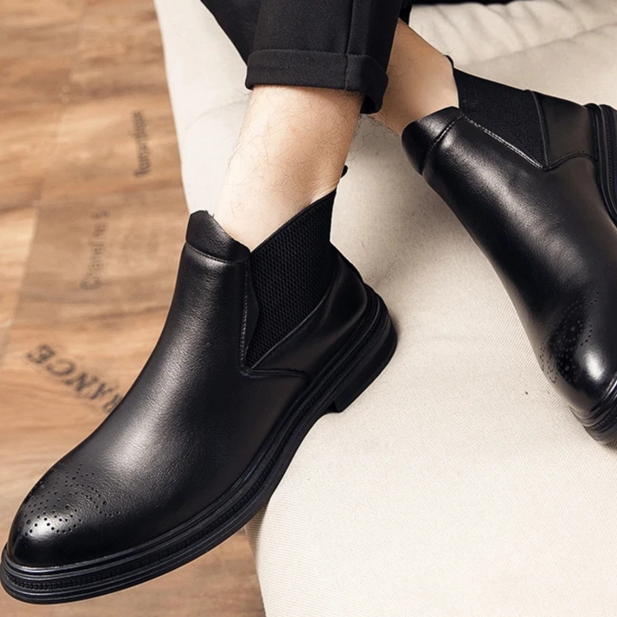 Ash | Men's Leather Brogue Chelsea Ankle Boot Brown Black Sole